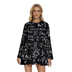 E=mc2 Text Science Albert Einstein Formula Mathematics Physics Round Neck Long Sleeve Bohemian Style Chiffon Mini Dress by Jancukart