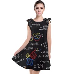 Black Background With Text Overlay Mathematics Formula Board Tie Up Tunic Dress by Jancukart