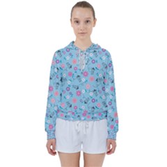 Pink And Blue Floral Wallpaper Women s Tie Up Sweat by Jancukart