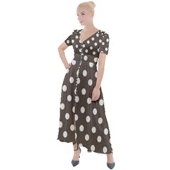 Brown And White Polka Dots Button Up Short Sleeve Maxi Dress by GardenOfOphir