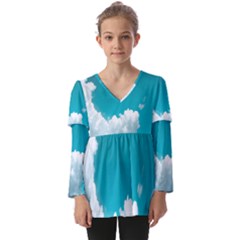 Clouds Hd Wallpaper Kids  V Neck Casual Top by artworkshop