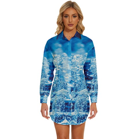 Water Blue Wallpaper Womens Long Sleeve Shirt Dress by artworkshop