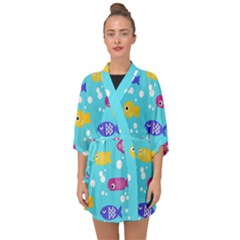 Fish Graphic Seamless Pattern Seamless Pattern Half Sleeve Chiffon Kimono by Ravend