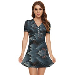 Background Pattern Geometric Glass Mirrors V-neck High Waist Chiffon Mini Dress by Ravend