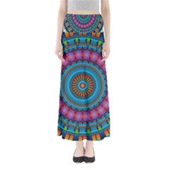 Mandela Kaleidoscope Squares Geometric Shapes Full Length Maxi Skirt by Ravend