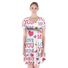 Love Mom Happy Mothers Day I Love Mom Graphic Short Sleeve V-neck Flare Dress by Ravend