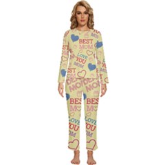 Love Mom Happy Mothers Day I Love Mom Graphic Pattern Womens  Long Sleeve Lightweight Pajamas Set by Ravend