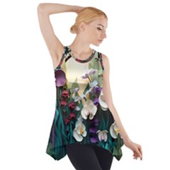 Ai Generated Flower Orchids Bloom Flora Nature Side Drop Tank Tunic by Ravend