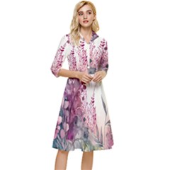 Ai Generated Flowers Watercolour Nature Plant Classy Knee Length Dress by Ravend