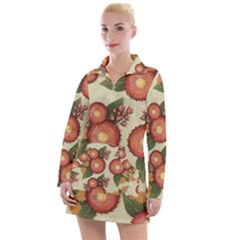 Flowers Leaves Pattern Flora Botany Drawing Art Women s Long Sleeve Casual Dress by Ravend