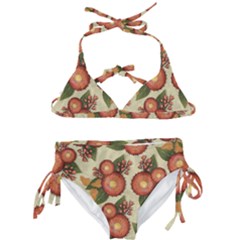 Flowers Leaves Pattern Flora Botany Drawing Art Kids  Classic Bikini Set by Ravend