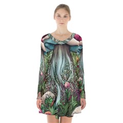 Craft Mushroom Long Sleeve Velvet V-neck Dress by GardenOfOphir