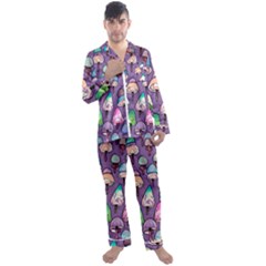 Foraging For Mushrooms Men s Long Sleeve Satin Pajamas Set by GardenOfOphir