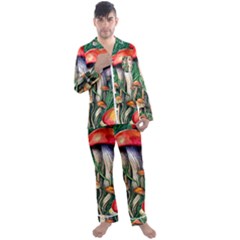 Forest Fairycore Mushroom Foraging Craft Men s Long Sleeve Satin Pajamas Set by GardenOfOphir