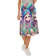 Fantasy Mushrooms Midi Panel Skirt by GardenOfOphir