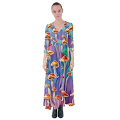 Tiny Toadstools Button Up Maxi Dress by GardenOfOphir