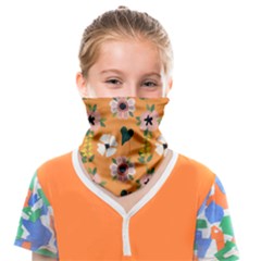 Flower Orange Pattern Floral Face Covering Bandana (kids) by Dutashop