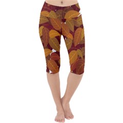 Watercolor Leaves Leaf Orange Lightweight Velour Cropped Yoga Leggings by Jancukart