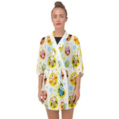 Owl Bird Cartoon Half Sleeve Chiffon Kimono by Jancukart