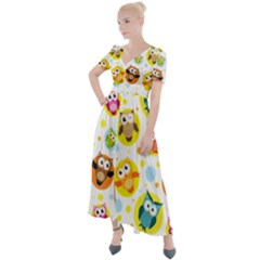 Owl Bird Cartoon Button Up Short Sleeve Maxi Dress by Jancukart