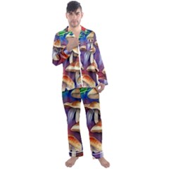 Mushroom Men s Long Sleeve Satin Pajamas Set by GardenOfOphir