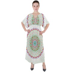 Flower Abstract Floral Hand Ornament Hand Drawn Mandala V-neck Boho Style Maxi Dress