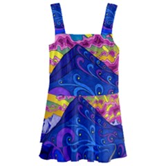 Psychedelic Colorful Lines Nature Mountain Trees Snowy Peak Moon Sun Rays Hill Road Artwork Stars Sk Kids  Layered Skirt Swimsuit by Jancukart