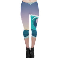 Tsunami Tidal Wave Wave Minimalist Ocean Sea 4 Capri Leggings  by Pakemis