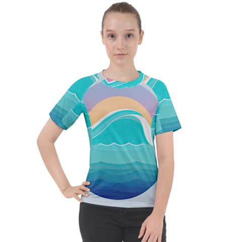 Tsunami Tidal Wave Wave Minimalist Ocean Sea Women s Sport Raglan Tee by Pakemis