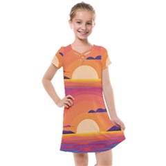 Sunset Ocean Beach Water Tropical Island Vacation Landscape Kids  Cross Web Dress by Pakemis