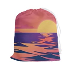 Sunset Ocean Beach Water Tropical Island Vacation Drawstring Pouch (2xl) by Pakemis