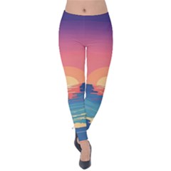 Sunset Ocean Beach Water Tropical Island Vacation 2 Velvet Leggings by Pakemis