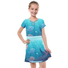 Ai Generated Ocean Sea Fish Aquatic Water Nature 4 Kids  Cross Web Dress by Pakemis