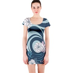 Flowers Pattern Floral Ocean Abstract Digital Art Short Sleeve Bodycon Dress by Pakemis