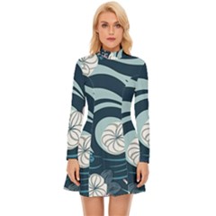 Flowers Pattern Floral Ocean Abstract Digital Art Long Sleeve Velour Longline Dress by Pakemis