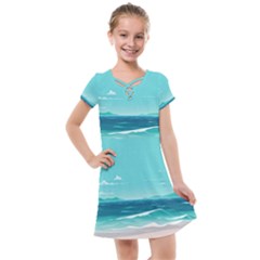 Ai Generated Ocean Waves Sea Water Anime Kids  Cross Web Dress by Pakemis