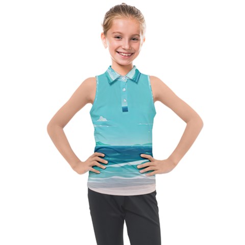 Ai Generated Ocean Waves Sea Water Anime Kids  Sleeveless Polo Tee by Pakemis