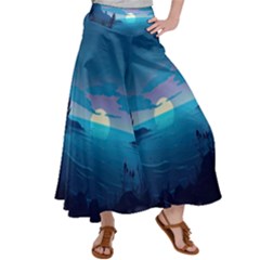 Ai Generated Ocean Sea Water Anime Nautical 2 Satin Palazzo Pants by Pakemis