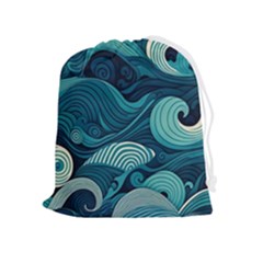 Waves Ocean Sea Abstract Whimsical Abstract Art Drawstring Pouch (xl) by Pakemis