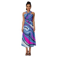 Fluid Art Pattern Sleeveless Cross Front Cocktail Midi Chiffon Dress by GardenOfOphir