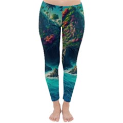 Tropical Island Paradise Ocean Sea Palm Trees Classic Winter Leggings by Pakemis