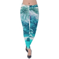 Landscape Nature Digital Art Palm Trees Paradise Velvet Leggings by Pakemis