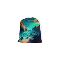 Tropical Paradise Beach Ocean Shore Sea Fantasy Drawstring Pouch (xs) by Pakemis