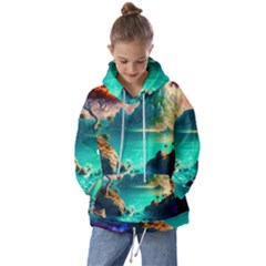 Tropical Paradise Beach Ocean Shore Sea Fantasy Kids  Oversized Hoodie by Pakemis