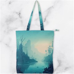 Ai Generated River Forest Woods Outdoors Double Zip Up Tote Bag by Pakemis