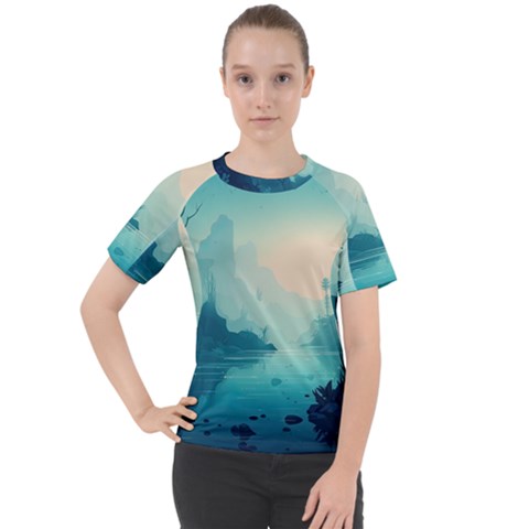 Ai Generated River Forest Woods Outdoors Women s Sport Raglan Tee by Pakemis