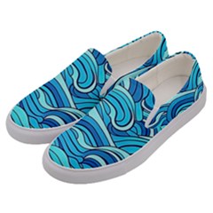 Pattern Ocean Waves Blue Nature Sea Abstract Men s Canvas Slip Ons by Pakemis