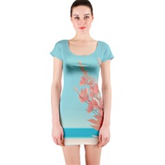 Beach Ocean Flowers Floral Flora Plants Vacation Short Sleeve Bodycon Dress by Pakemis