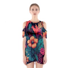 Tropical Flowers Floral Floral Pattern Pattern Shoulder Cutout One Piece Dress by Pakemis