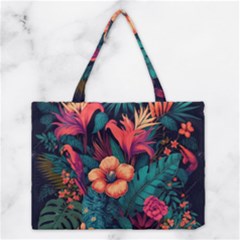 Tropical Flowers Floral Floral Pattern Pattern Medium Tote Bag by Pakemis